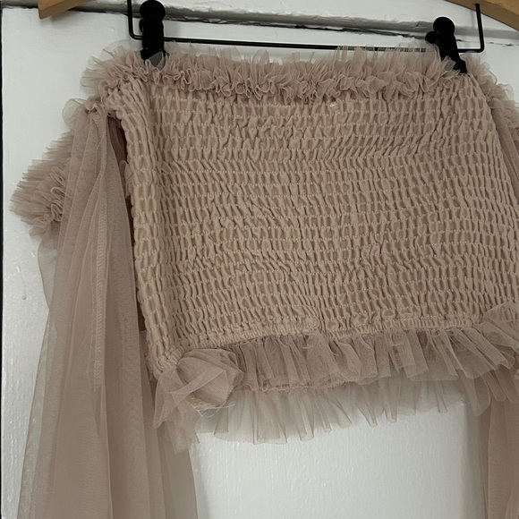 MABLE Ruffled Smocked Off-Shoulder Crop Top - Picture 7 of 9